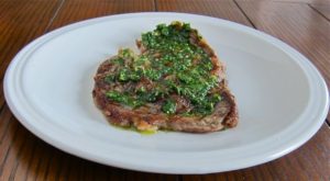Grilled ribeye steak with an herb and EVOO sauce