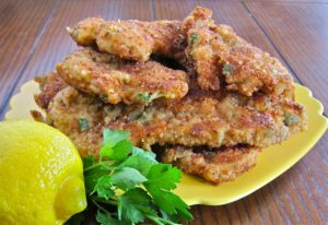 Crunchy tender chicken cutlets in a savory egg wash, breaded and fried